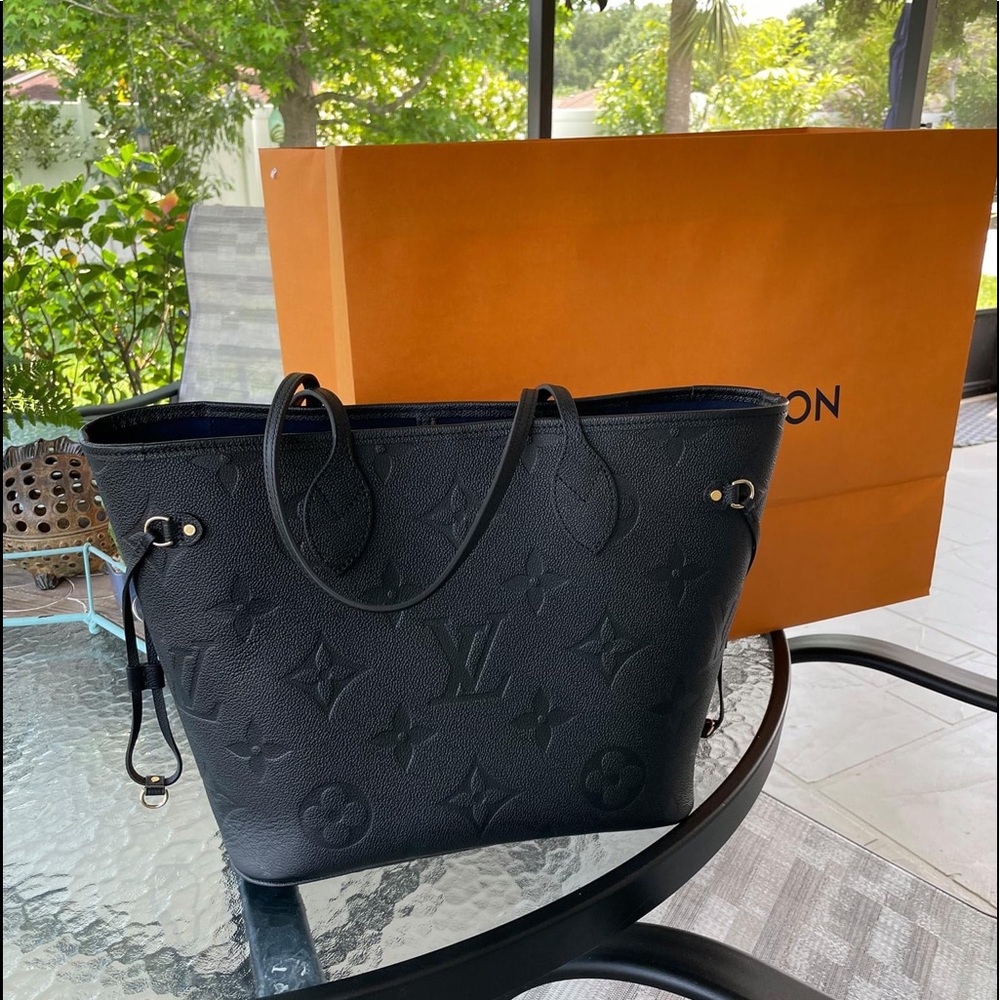 NEW Louis Vuitton NEVERFULL MM Monogram Empreinte w/ luggage tag BLACK - Picture 9 of 16